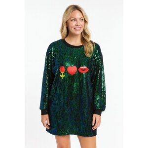 Women's Oversized Sparkly Sequin Graphic Top –Green/Purple Shine - Size L – NWOT